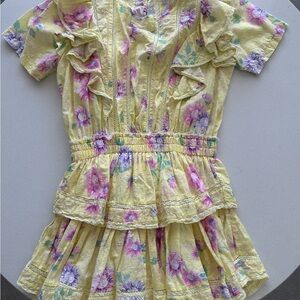 LoveShackFancy Lace-Trimmed Floral Top in Yellow and Pink